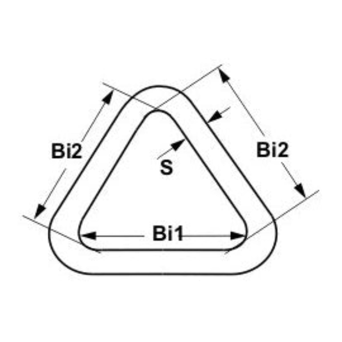 Maßzeichnung Triangel – Innenmaß Bi1 (Basis) und Bi2 (Schenkel) sowie Querschnitt S, technische Zeichnung