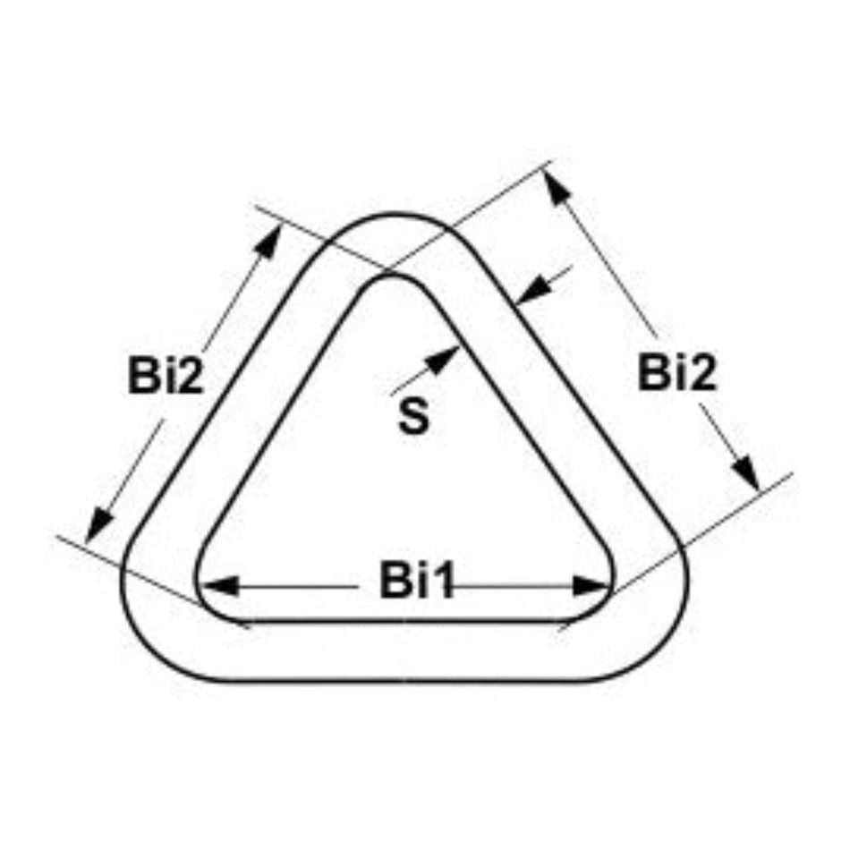 Maßzeichnung Triangel – Innenmaß Bi1 (Basis) und Bi2 (Schenkel) sowie Querschnitt S, technische Zeichnung