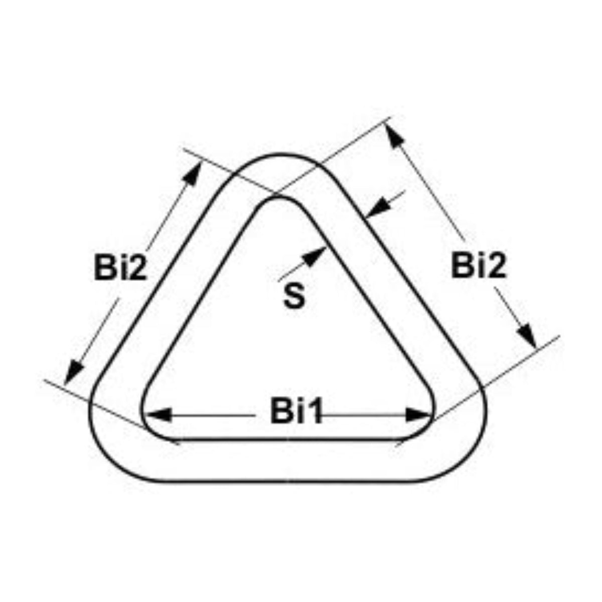 Maßzeichnung Triangel – Innenmaß Bi1 (Basis) und Bi2 (Schenkel) sowie Querschnitt S, technische Zeichnung