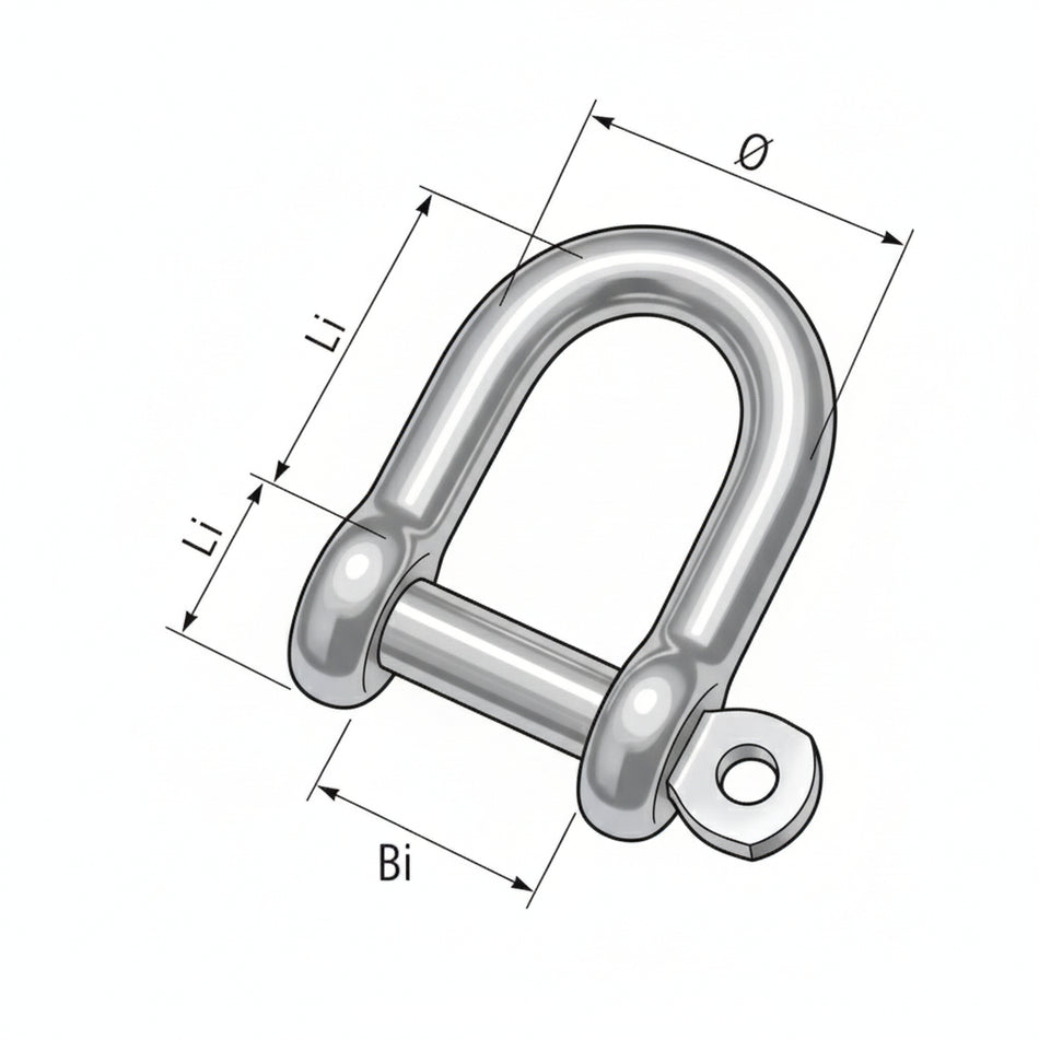 Schäkel D-Form mit Steckbolzen 5mm – Edelstahl 1.4301