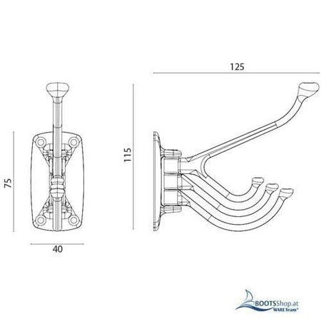Kleiderhaken 4-fach Messing drehbar für Boote