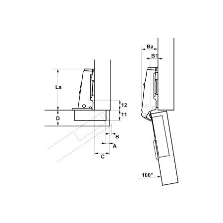 LAMP Topfscharnier Edelstahl A2 mit Feder - Topfband 35mm 100°