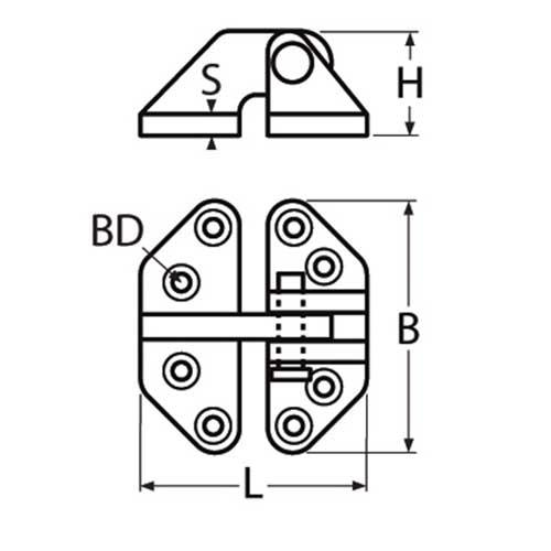 Bootsscharnier A4 extra stark 74x65mm - Edelstahl 1.4401 AISI 316