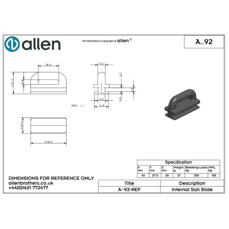 Holt Allen Zwischenrutscher A92 - Mastrutscher für Kastenschienen