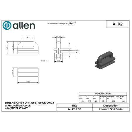 Holt Allen Zwischenrutscher A92 - Mastrutscher für Kastenschienen