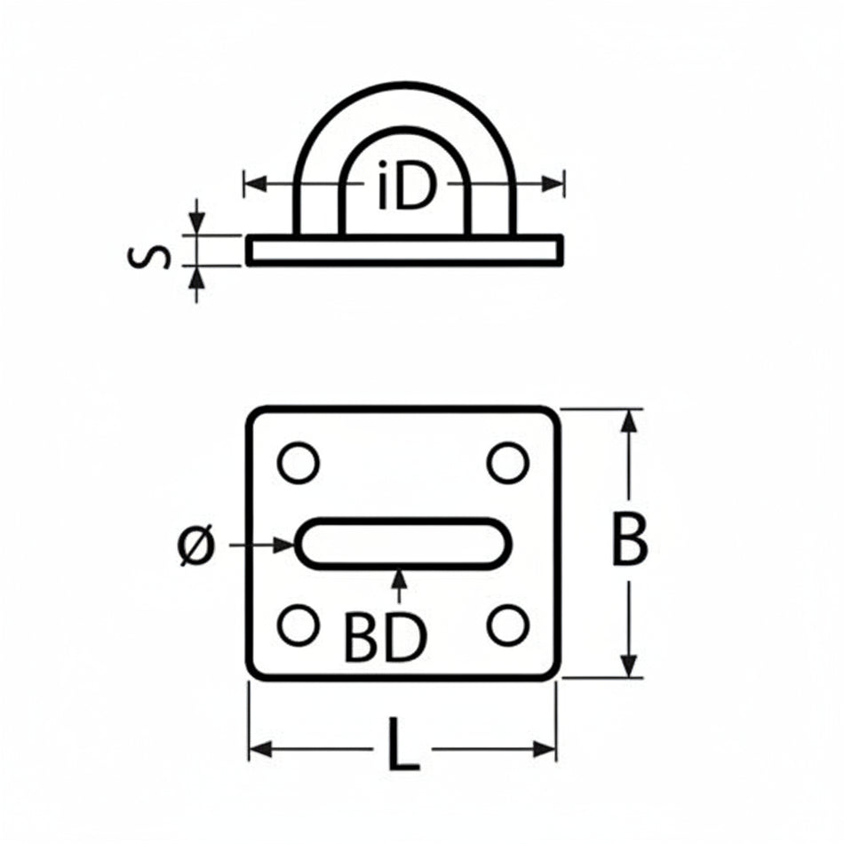 Augplatte Edelstahl A4 - Mit 4 Montagebohrungen - Niro