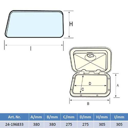 Decksluke wasserdicht 380x380mm ABS weiß mit 2 Griffen
