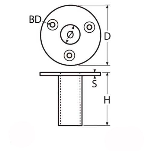 Persenning Rohrhalter Edelstahl A4 - Einbau-Rohrsockel für 22mm/25mm