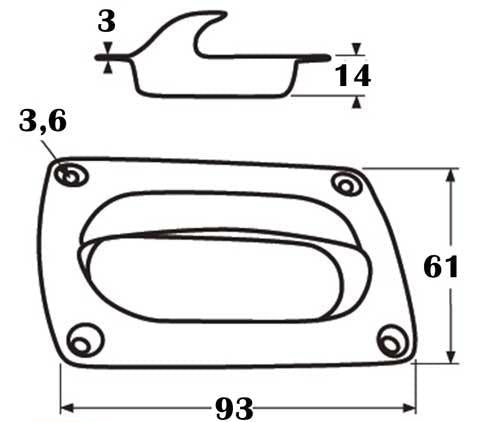 Lukenheber Deckelgriff Einlassgriff Edelstahl A4 93x61mm