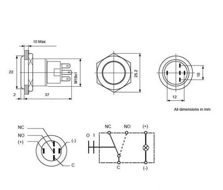 HELLA LED Druckschalter Edelstahl 19mm 5A IP67 - LED rot