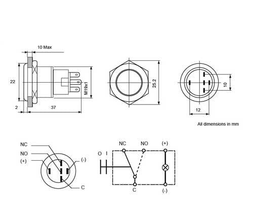 HELLA Marine LED Drucktaster Edelstahl 19mm 5A IP67 - LED rot