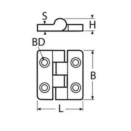 Scharnier A4 mit Abdeckung 36x36mm - Edelstahl 1.4401 AISI 316