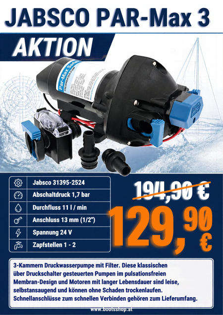 JABSCO PAR-Max 3.0 Druckwasserpumpe – 11 l/min, 3-Kammern, 12V/24V