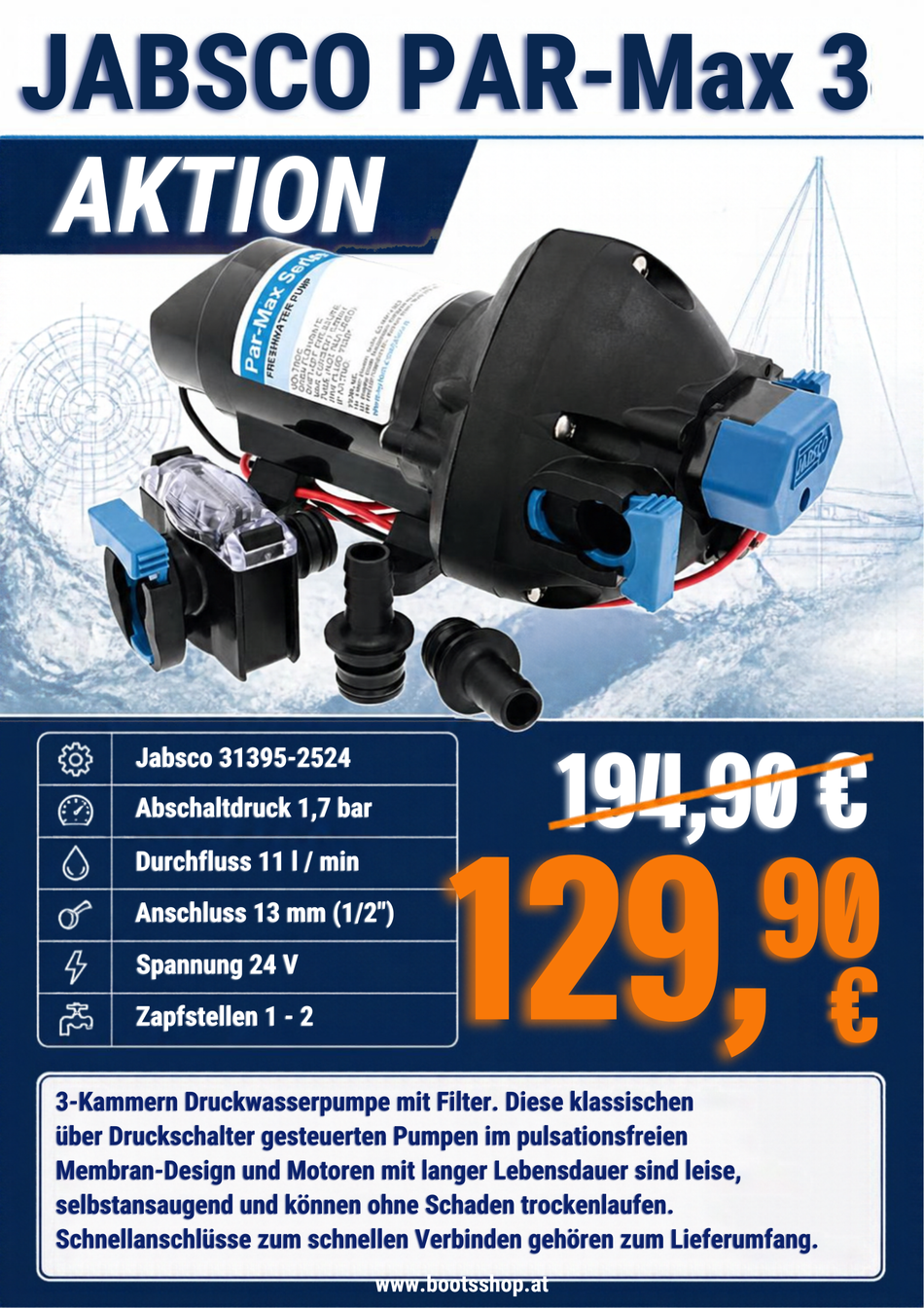 JABSCO PAR-Max 3.0 Druckwasserpumpe – 11 l/min, 3-Kammern, 12V/24V