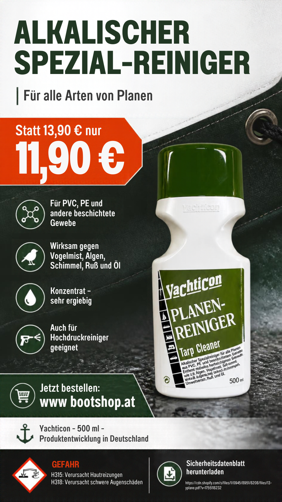 Planen Reiniger - Alkalischer Spezial-Reiniger für PVC, PE & beschichtete Gewebe 500ml