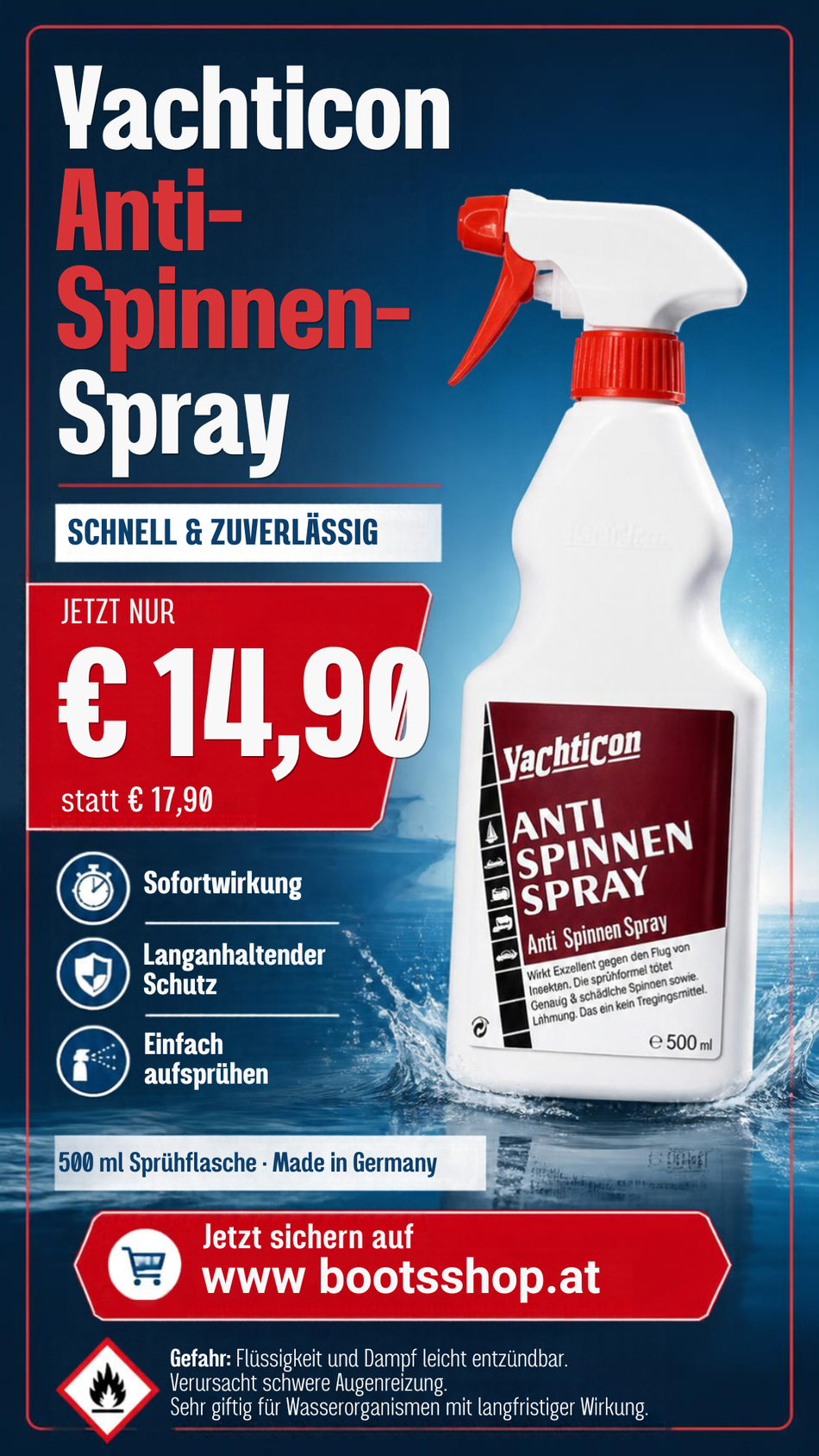Yachticon Anti Spinnen Spray - Vertreibt und verhindert Spinnentiere