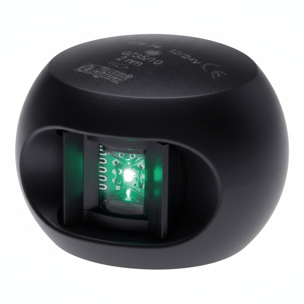 Aqua Signal AS34 LED Steuerbordlaterne | 12/24V | IP67 | BSH | schwarz/weiß/Edelstahl schwarz