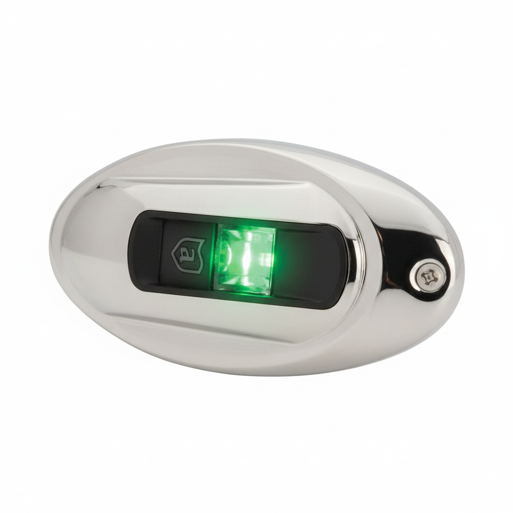 Attwood LightArmor LED Steuerbordlicht vertikal oval Edelstahl | 2NM | EN/ISO/USCG/COLREGS | bis 20m
