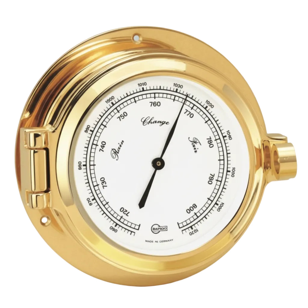 BARIGO Poseidon Barometer - Messing poliert, Bullaugen-Design