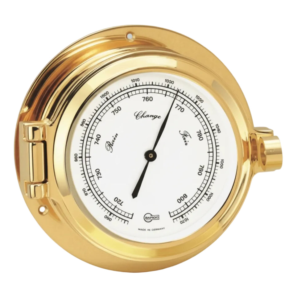 BARIGO Poseidon Barometer - Messing poliert, Bullaugen-Design
