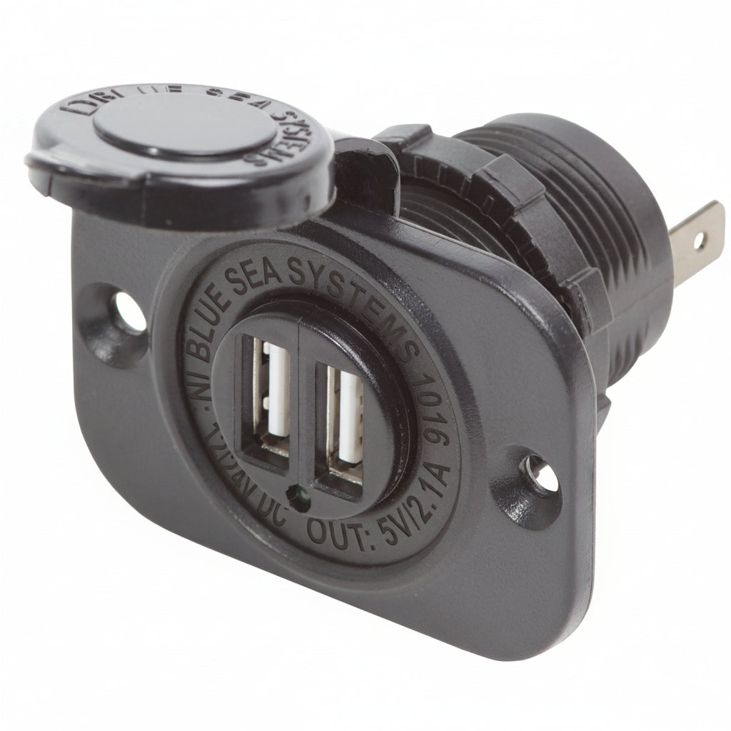 Blue Sea Systems USB Einbau Doppel-Ladesteckdose BS1016 schwarz – 9-32V, 5V/2,1A, Ø29mm Einbauloch
