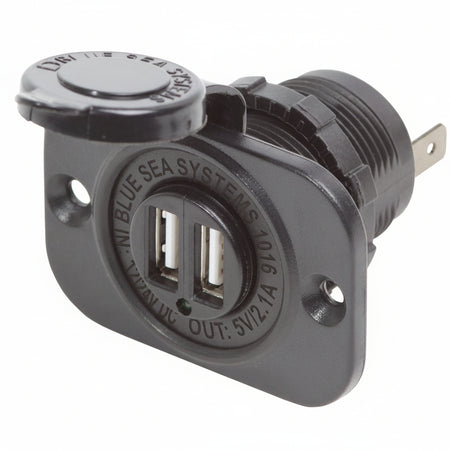 Blue Sea Systems USB Einbau Doppel-Ladesteckdose BS1016 schwarz – 9-32V, 5V/2,1A, Ø29mm Einbauloch
