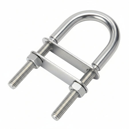 Gewindebügel U-Bolzen aus A4-AISI 316 komplett mit 2 Gegenplatten für maritime Befestigungen
