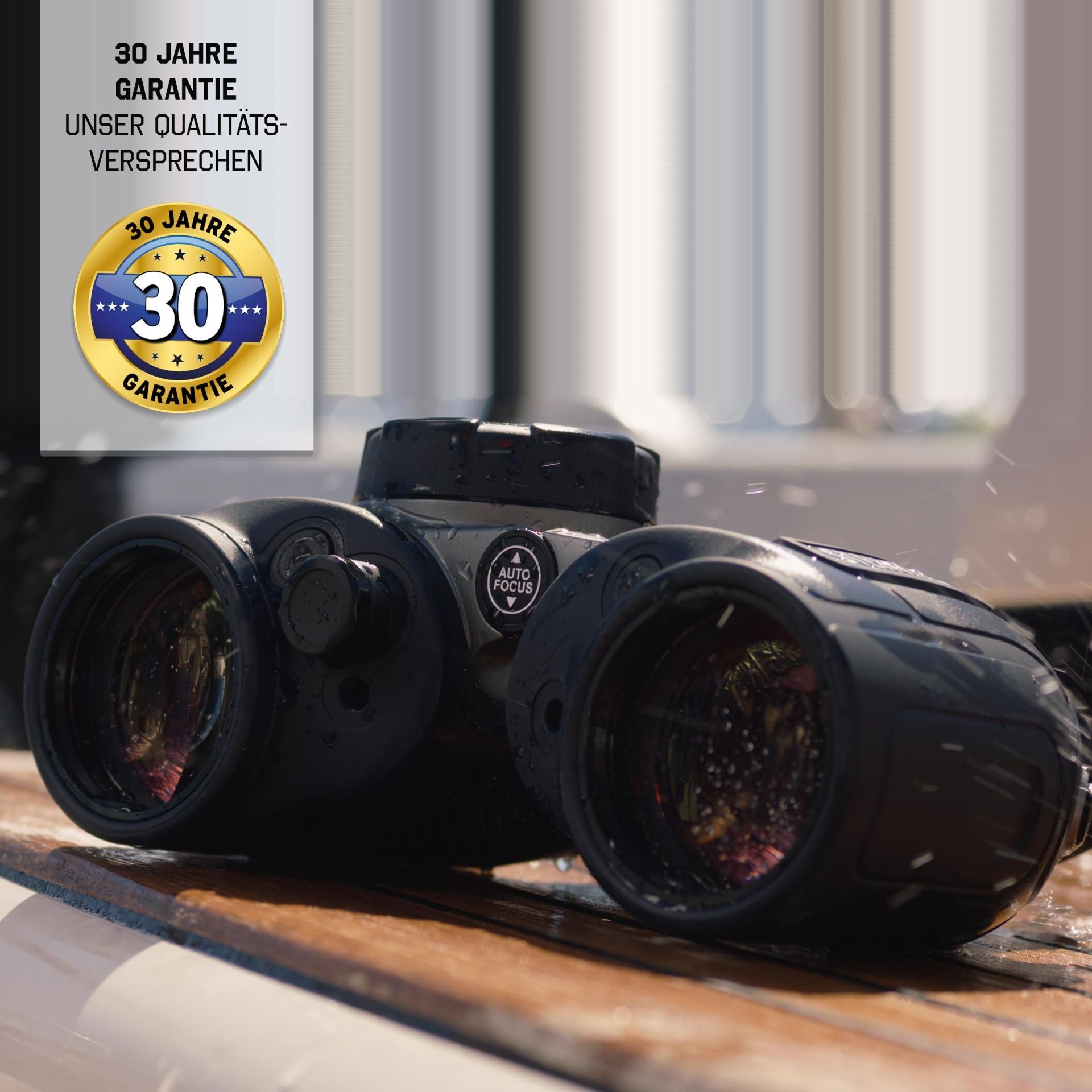 Steiner Commander 7x50 – nasses Fernglas auf Holzdeck, 30 Jahre Garantie