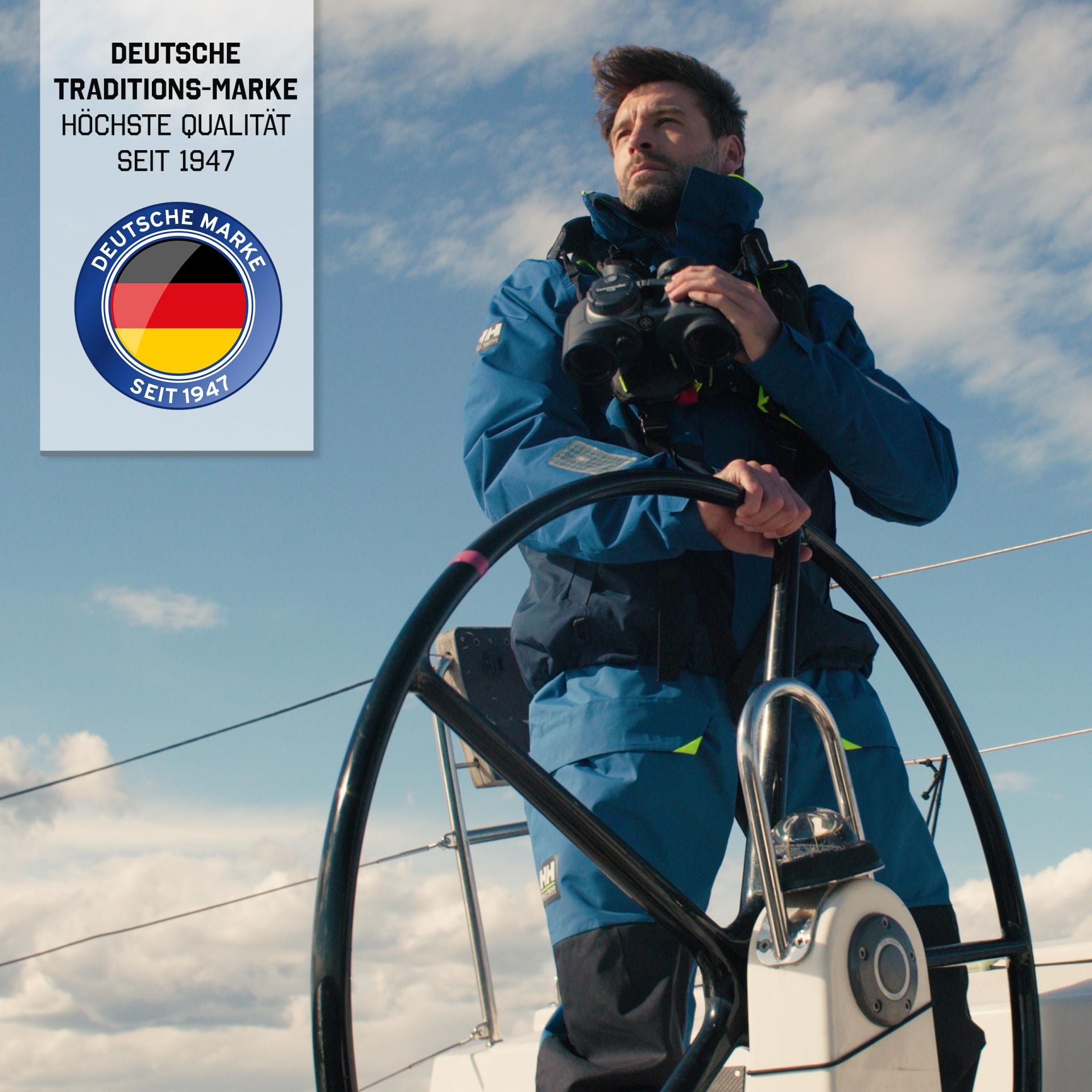 Steiner Commander 7x50c – Skipper am Steuerrad mit Fernglas, Deutsche Traditionsmarke seit 1947