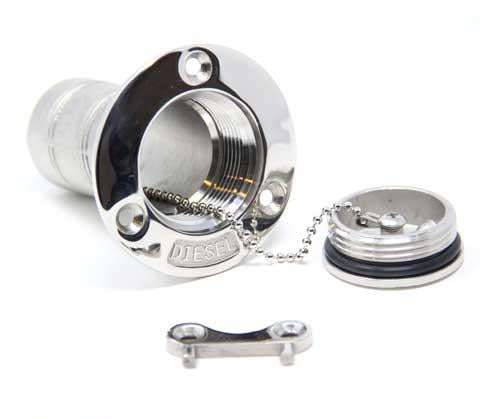 Tankeinfüllstutzen Edelstahl A4-AISI 316 mit Schraubverschluss, Kette und Schlüssel - Diesel, Wasser, Gas