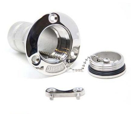 Tankeinfüllstutzen Edelstahl A4-AISI 316 mit Schraubverschluss, Kette und Schlüssel - Diesel, Wasser, Gas