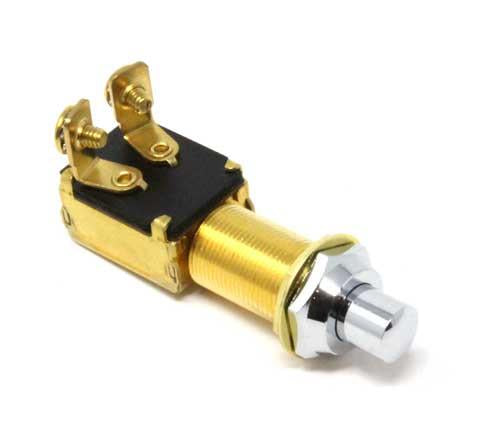 Drucktaster Messing verchromt 16mm 20A - Taster schwarz/rot/chrom chrom