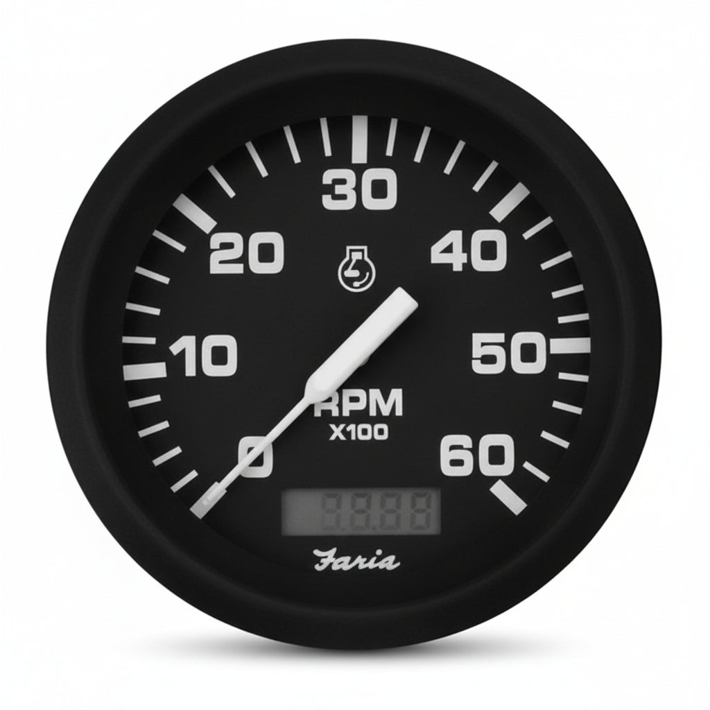 Faria Drehzahlmesser 0-6000 Serie Euro Black 85mm 12V mit Betriebsstundenzähler - FM32932
