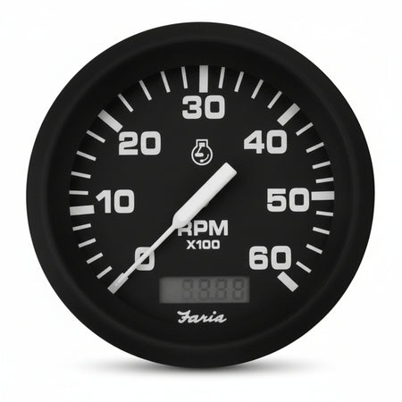 Faria Drehzahlmesser 0-6000 Serie Euro Black 85mm 12V mit Betriebsstundenzähler - FM32932