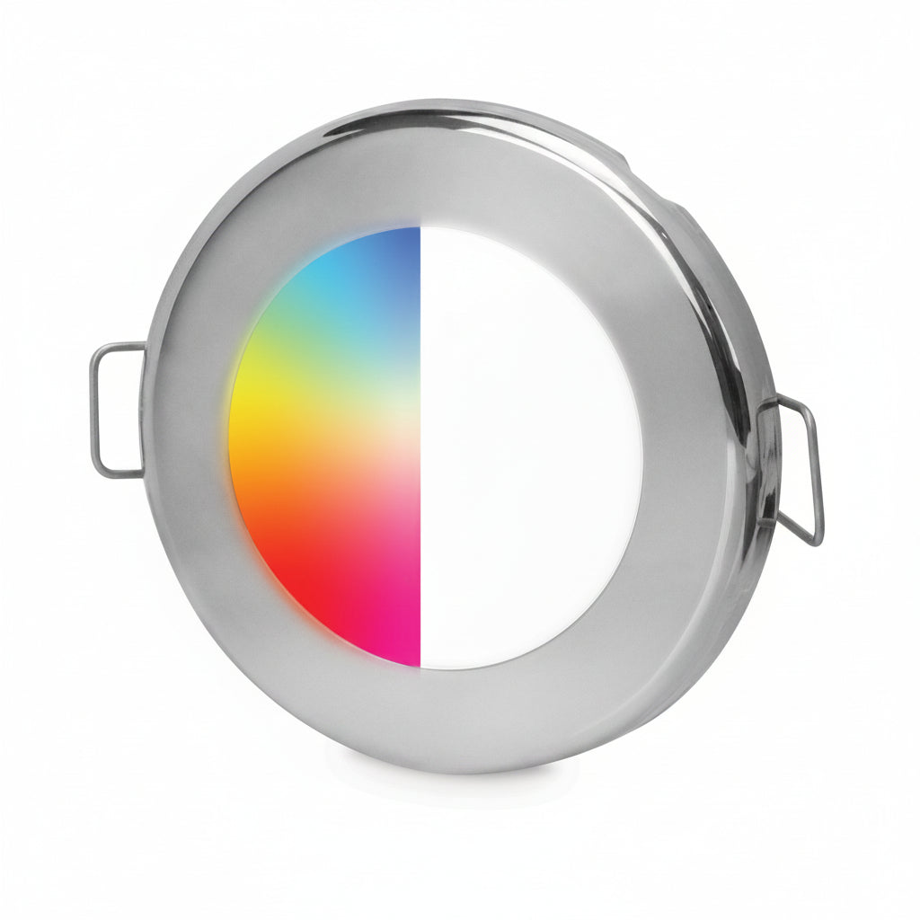 HELLA Marine APELO EuroLED 75 RGB Einbauleuchte Edelstahl – Art.-Nr. HL017884011, RGB-Farbspektrum, Edelstahlgehäuse, 75 mm Durchmesser
