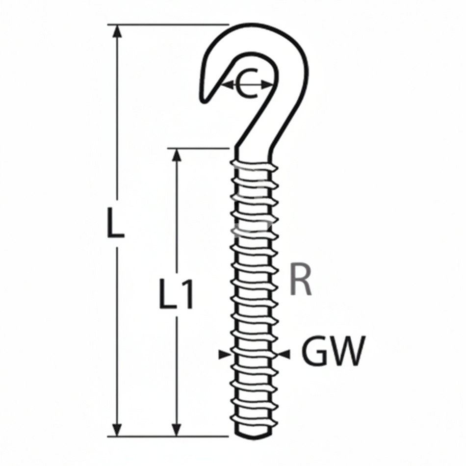 Hakenschraube Rechtsgewinde Edelstahl A4 – M5 bis M20, metrisches Gewinde