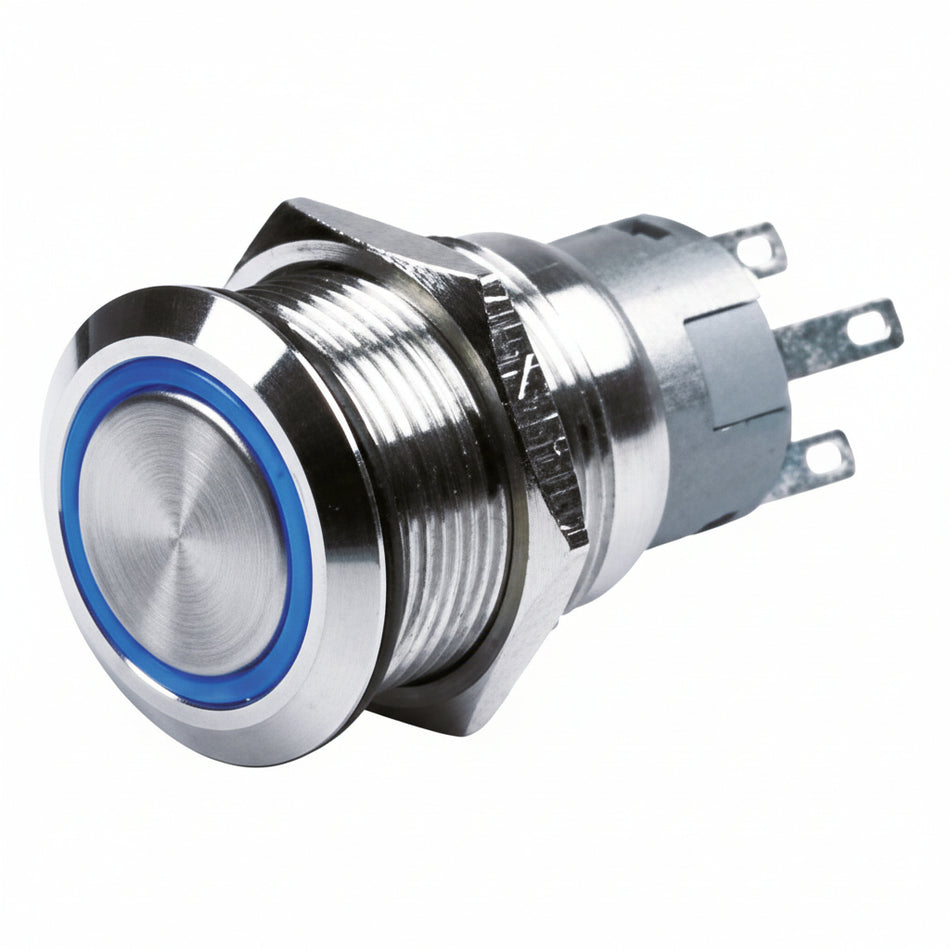 Hella Marine LED Drucktaster Edelstahl AISI 304 | IP67 | 19mm | 5A | rot/blau Blau