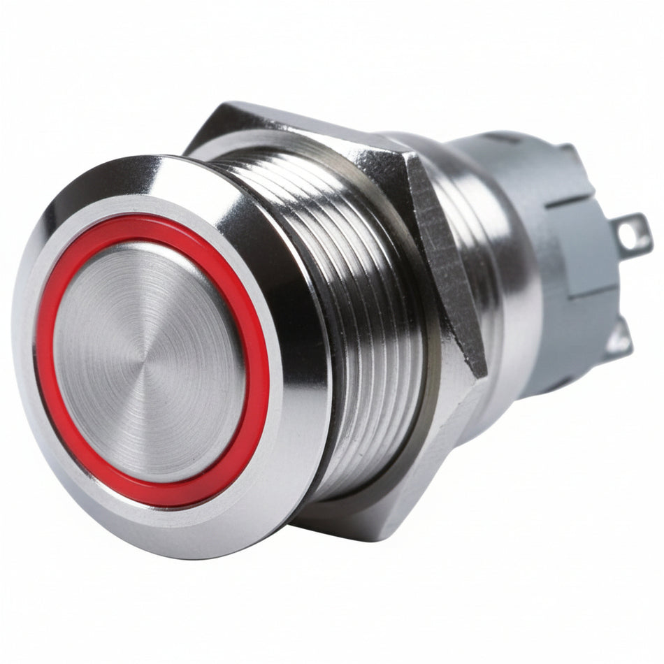 Hella Marine LED Drucktaster Edelstahl AISI 304 | IP67 | 19mm | 5A | rot/blau Rot