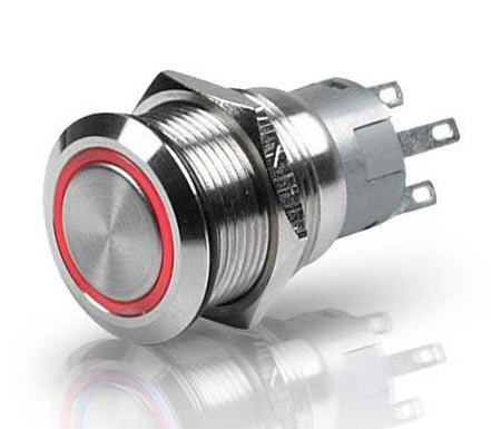 HELLA LED Druckschalter Edelstahl 19mm 5A IP67 - LED rot