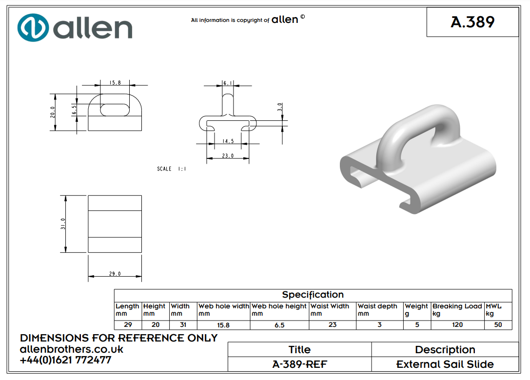 Holt Allen Mastrutscher A389 - Rutscher für T-Schiene HA226