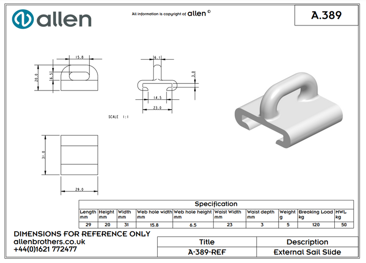 Holt Allen Mastrutscher A389 - Rutscher für T-Schiene HA226