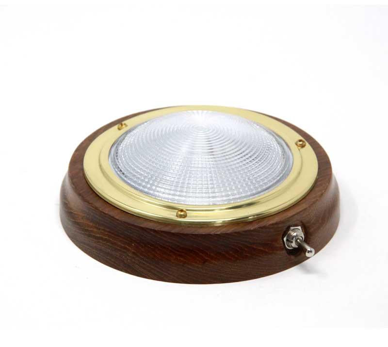 Kojenleuchte Deckenleuchte Messing/Holz 12V - Mit Kippschalter