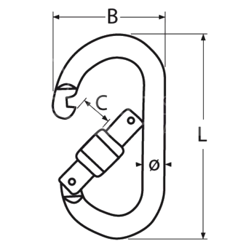 Karabinerhaken Alu Ø 12 mm mit Sicherungsmutter - 2400 kg Bruchlast