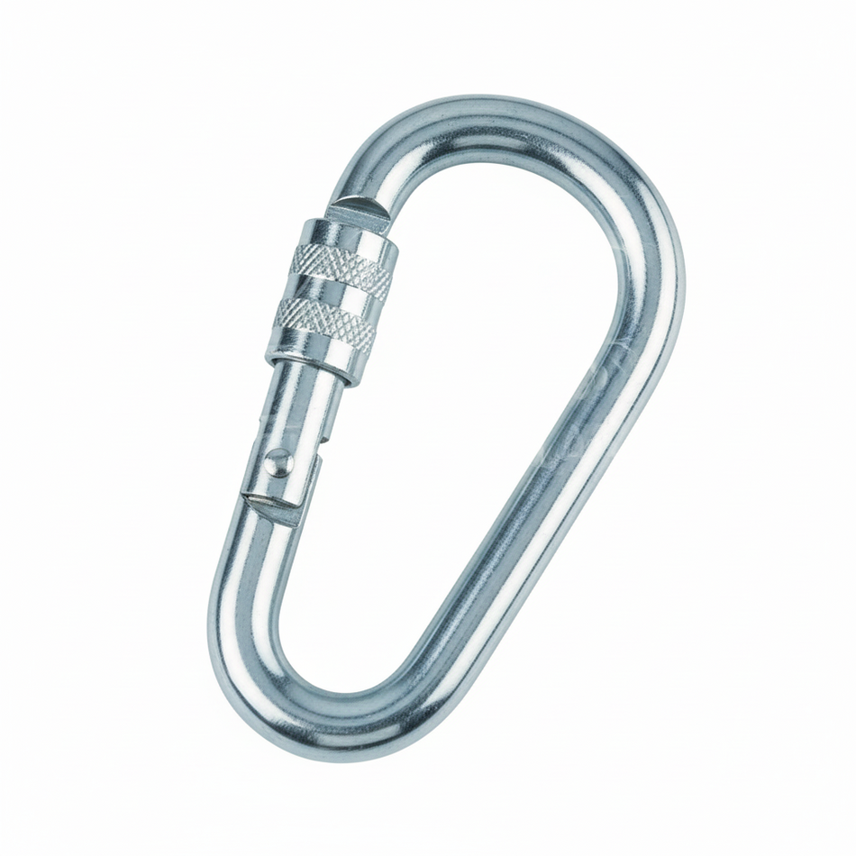 Karabinerhaken mit Sicherheitsmutter Birnenform Edelstahl A4 AISI 316 - 60mm HMS-Form mit Schraubsicherung, 310kg Bruchlast, salzwasserfest für maritime Anwendungen
