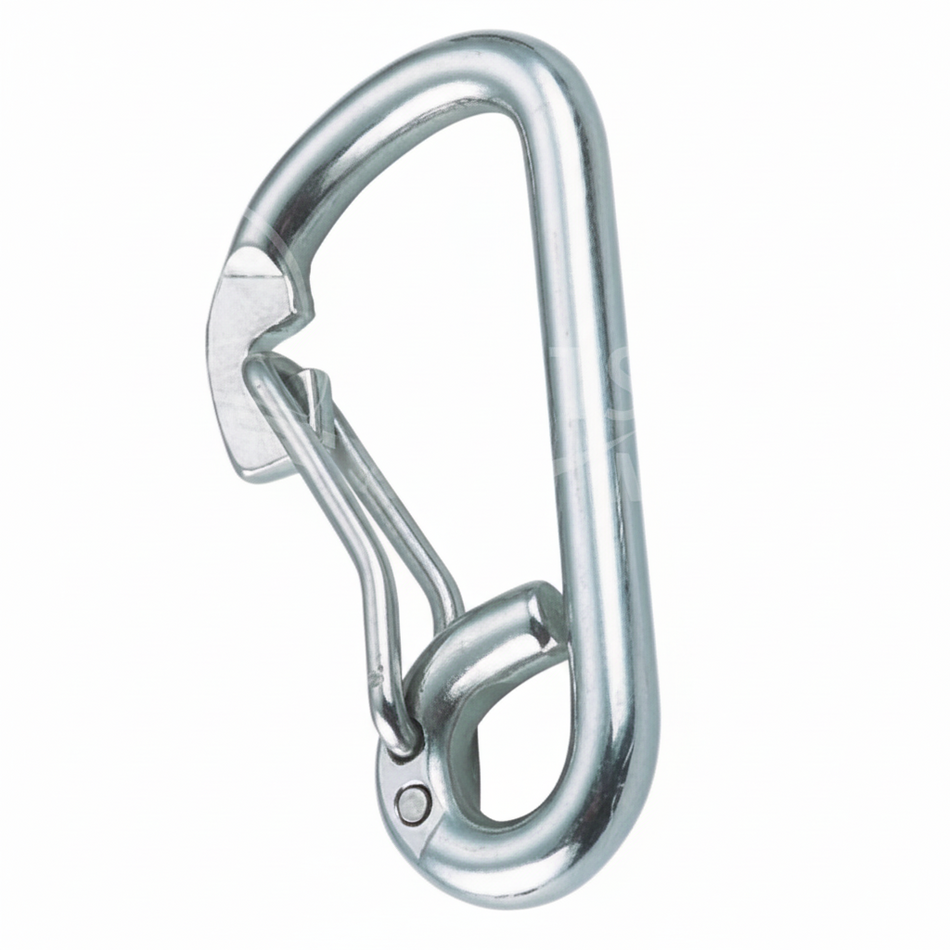 Niro-Karabiner mit selbstsicherndem Bügel Edelstahl A4 AISI 316 - 60-100mm mit automatischer Verriegelung, 440-1450kg Bruchlast, salzwasserfest für maritime Anwendungen
