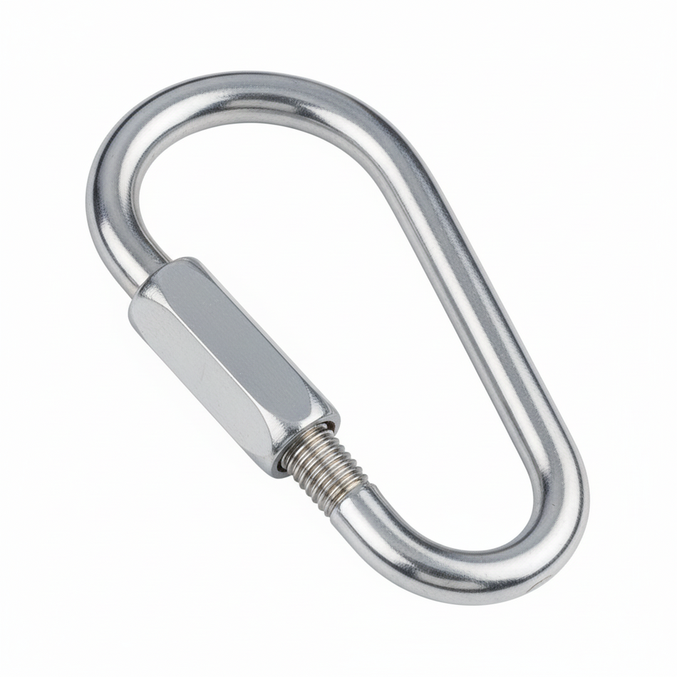 Karabinerhaken mit Schraubverbinder Birnenform Edelstahl A4 AISI 316 - 61-77mm HMS-Form mit Schraubsicherung, 860-1840kg Bruchlast, salzwasserfest für maritime Anwendungen
