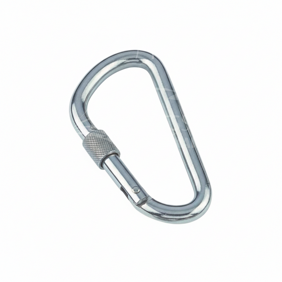 Karabinerhaken mit Sicherheitsmutter Edelstahl A4 AISI 316 - 115mm mit Schraubsicherung verhindert unbeabsichtigtes Öffnen, 1200kg Bruchlast, salzwasserfest für maritime Anwendungen
