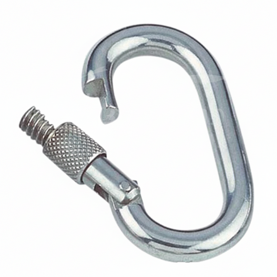 Karabinerhaken mit Sicherheitsmutter Birnenform Edelstahl A4 AISI 316 - 60mm HMS-Form mit Schraubsicherung, 310kg Bruchlast, salzwasserfest für maritime Anwendungen
