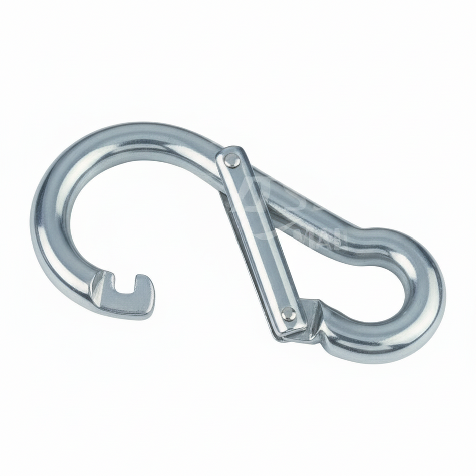 Karabiner mit Spezialverschluss Edelstahl A4 AISI 316 - Niro-Karabiner 80mm mit seitlich aufklappendem Verschluss, 23mm Maulweite, 570kg Bruchlast, salzwasserfest
