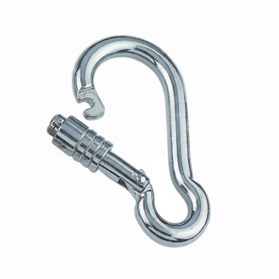 Karabiner Edelstahl A4 mit Springverschluss AISI 316 - Niro-Karabiner 60-100mm mit nach außen öffnendem Verschluss und Fixierschraube, 210-790kg Bruchlast, salzwasserfest
